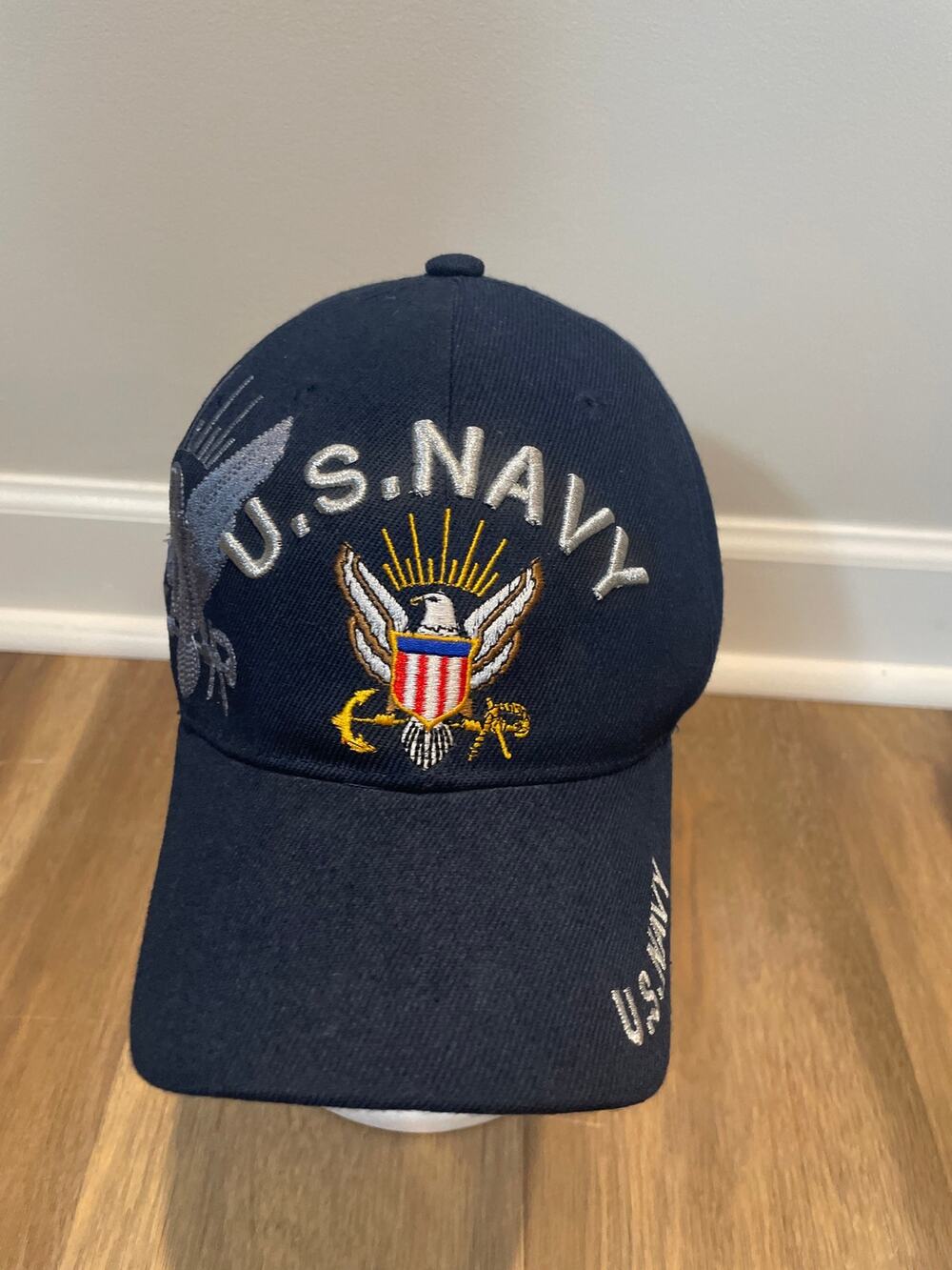 U.S. Warriors US Navy Gray Embroidered Navy Baseball Hat Adjustable Strap